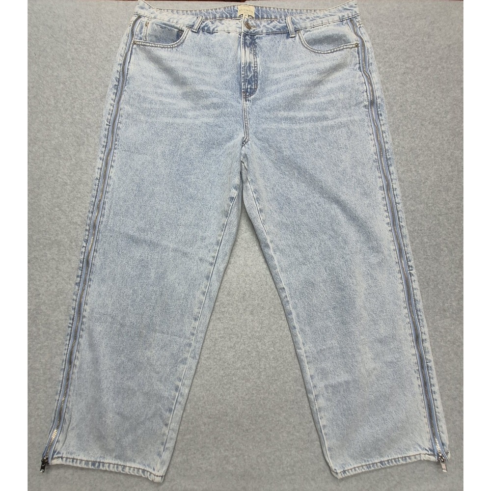Eloquii Womens Size 18 44x32 Side Zip Loose Jean Light Wash Cotton Wide Leg